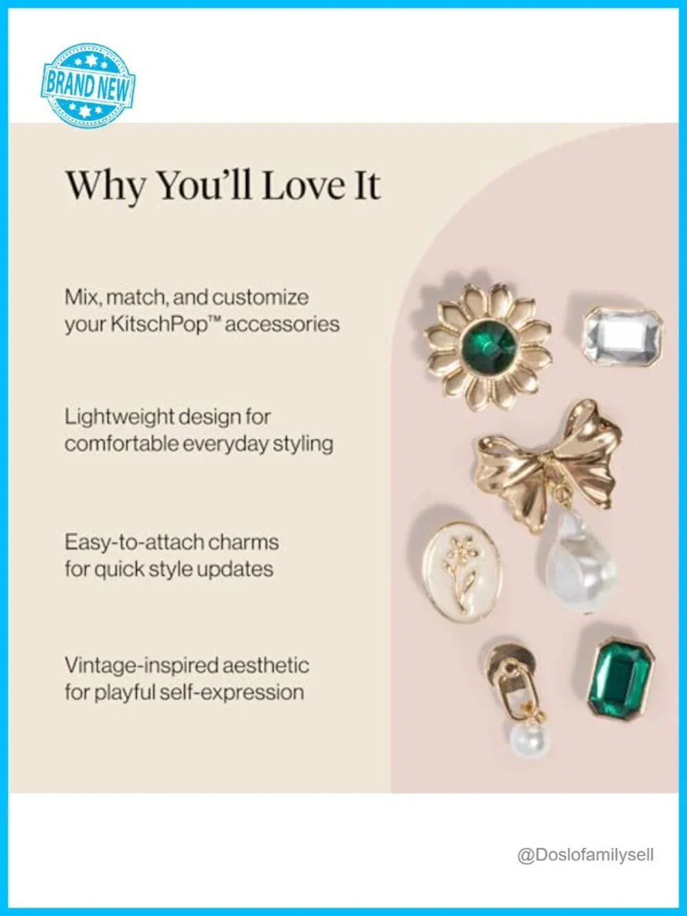 Interchangeable Hair Clip Charms Set - 6pcs Gold Accent Charms